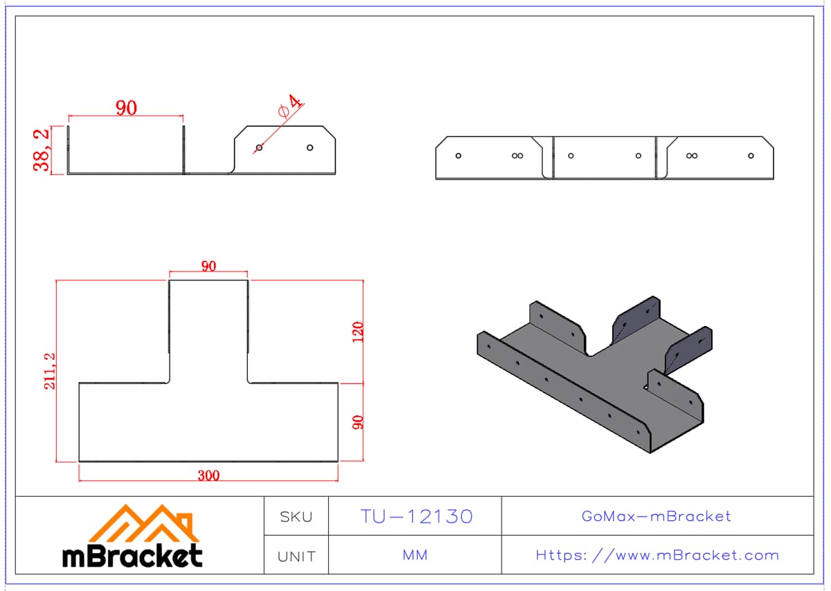 Connecteur d'angle pour mur en acier léger TU - 1.2*210*300 Dimensions du produit