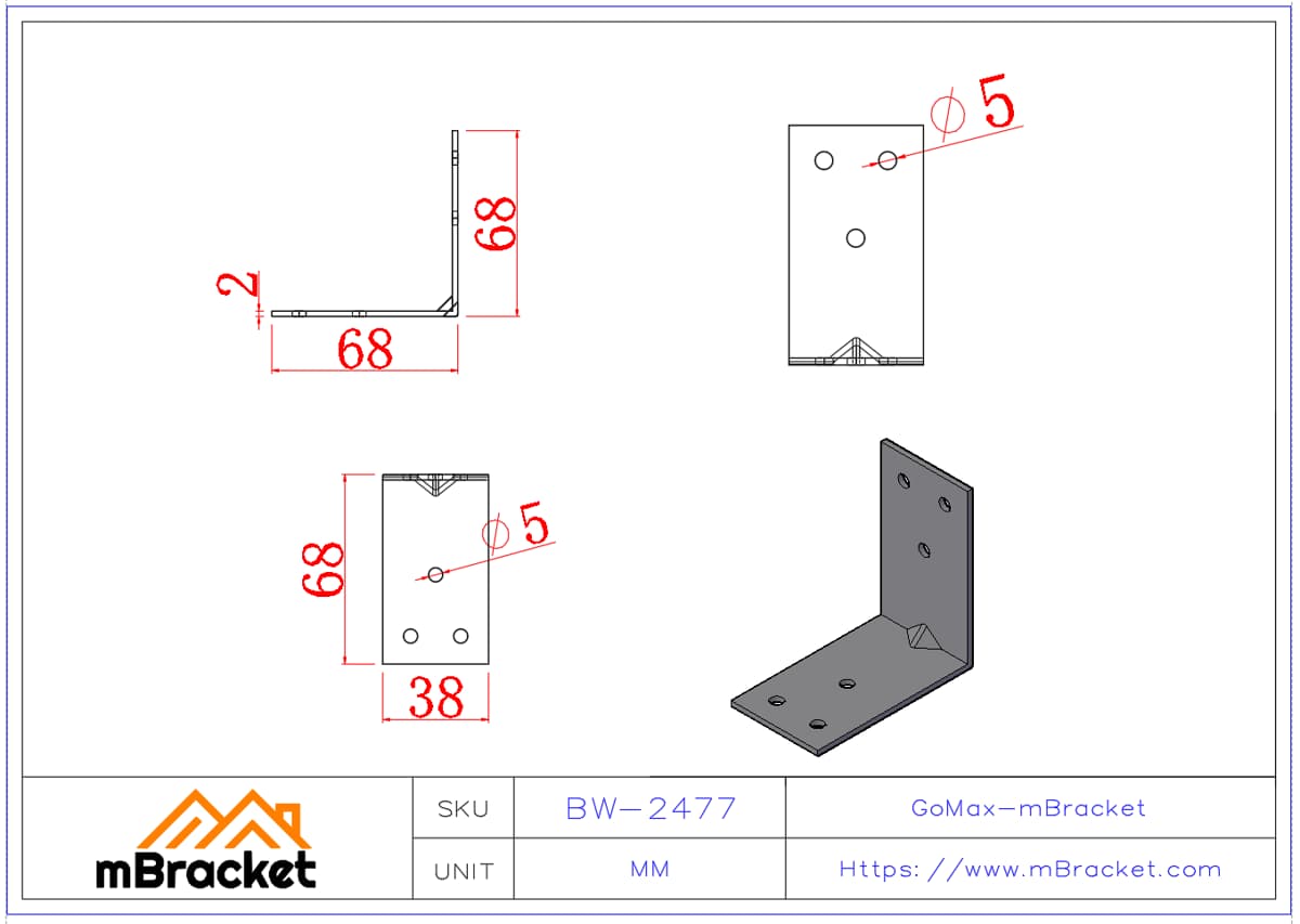 Conector de ángulo en L - 2*40*70*70 Dimensiones del producto