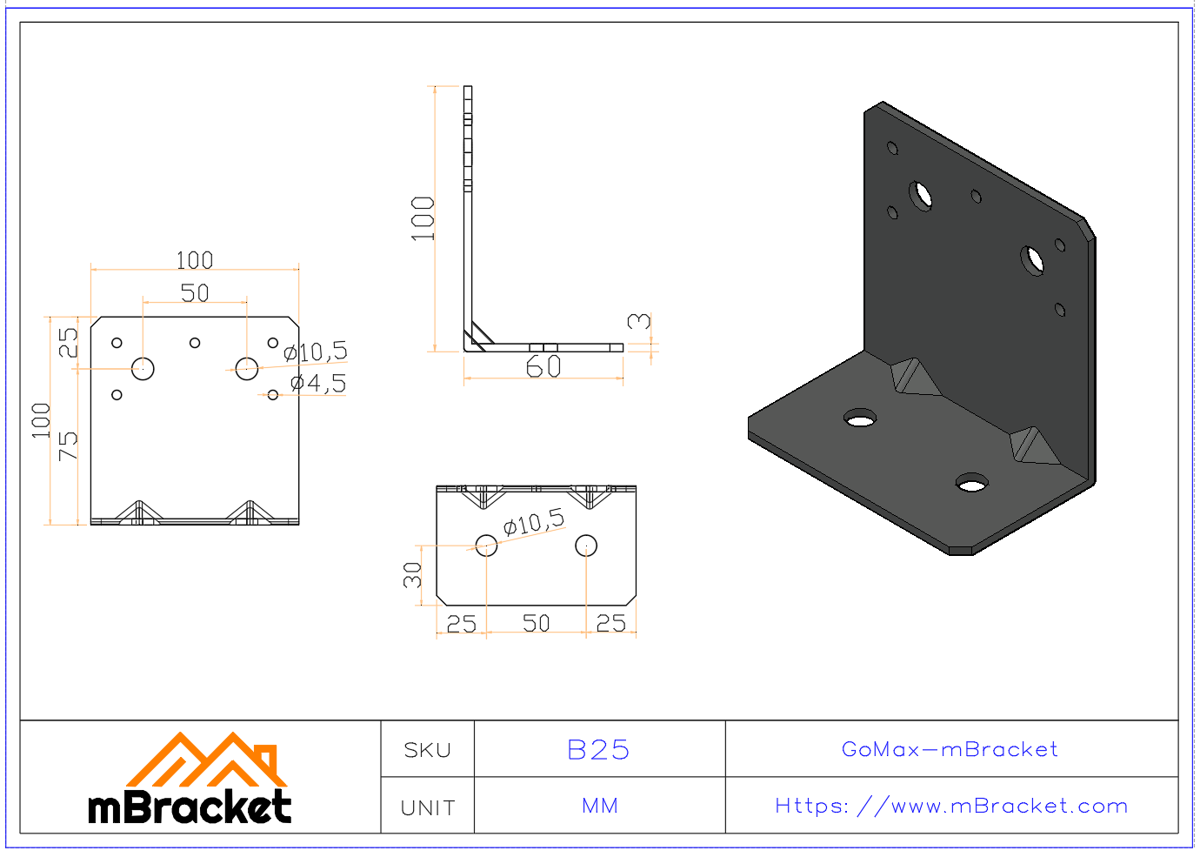 Soporte Angular Conector en L Herramientas de Refuerzo Estructural - 3*100*60*100 Dimensiones del producto
