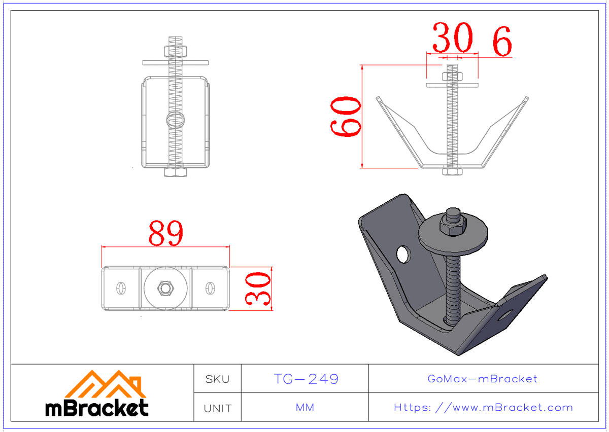 Schwerlast-Spanner für Leichtstahl- und Holz-Hurrikanbänder, 2 mm dick - 2*40*90 Produktabmessungen
