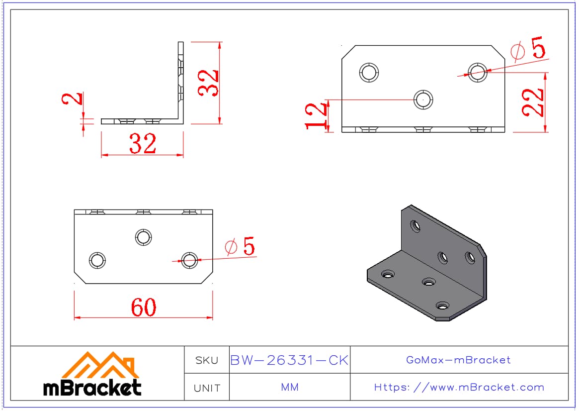 Conector de ángulo en L - Avellanado Dimensiones del producto