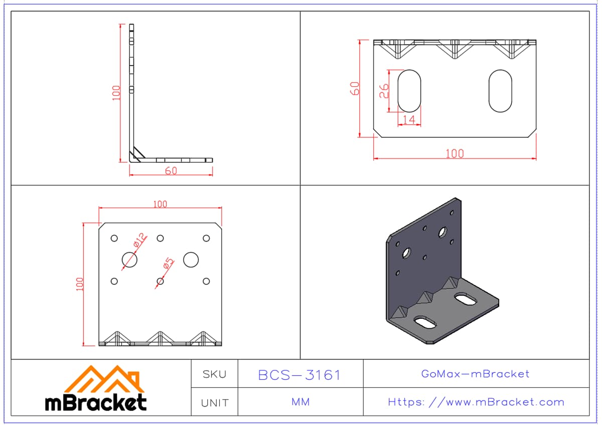 Mittlere Winkelverbinder L-Typ Verbindungselement Winkelstahl Bauwerksverstärkungshardware - 3*100*60*100 Produktabmessungen