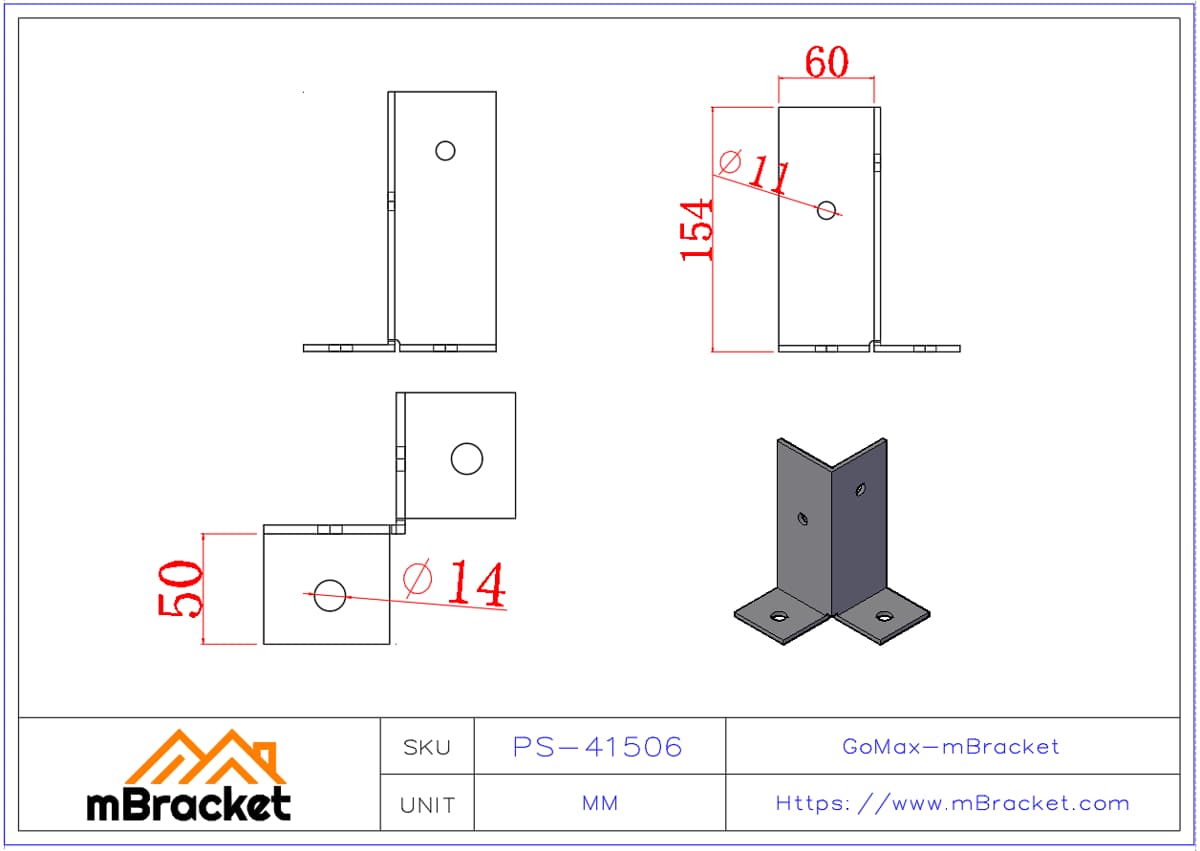 Split Post Base Connector Square Column Post Base Wood Structure Column Base - 4*60*60*150 Product Dimensions