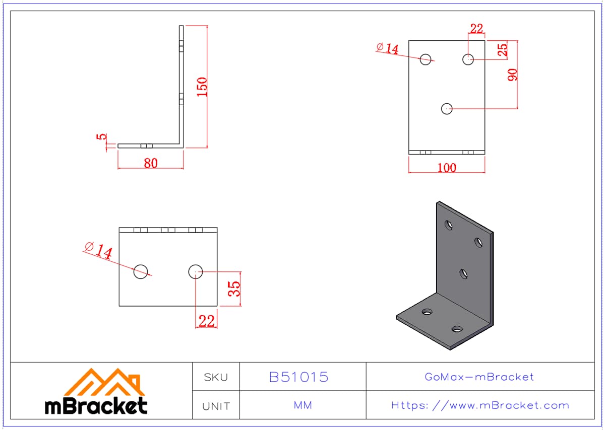 Schwerlast-Winkelverbinder Holzstruktur-Verstärkungsverbinder Feuerverzinktes verstärktes Winkeleisen - 5*100*80*150 Produktabmessungen