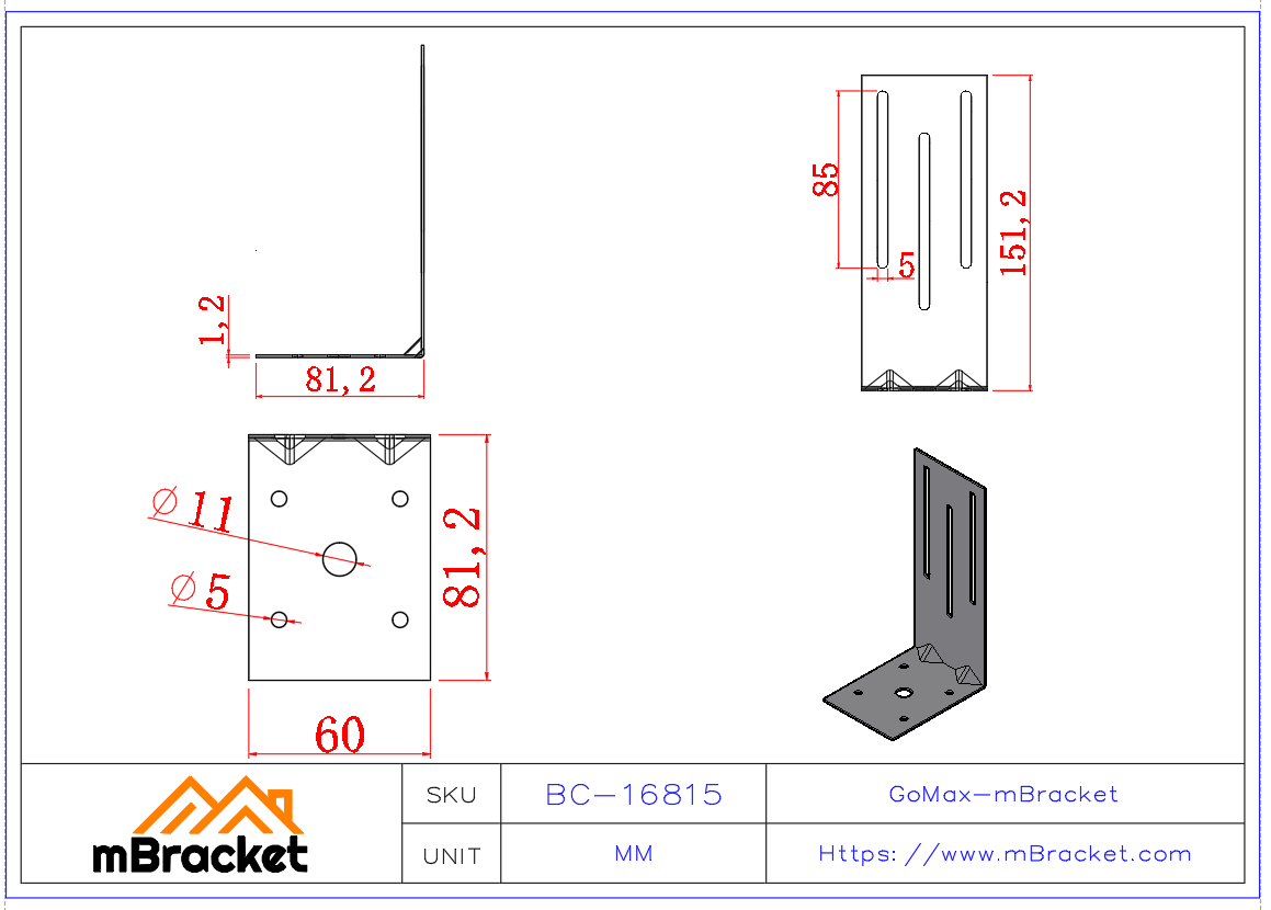 Leichter Zugverbinder Leichtstahlverbinder Erdbebensicherer Verbinder - 1.2*60*81*151 Produktabmessungen