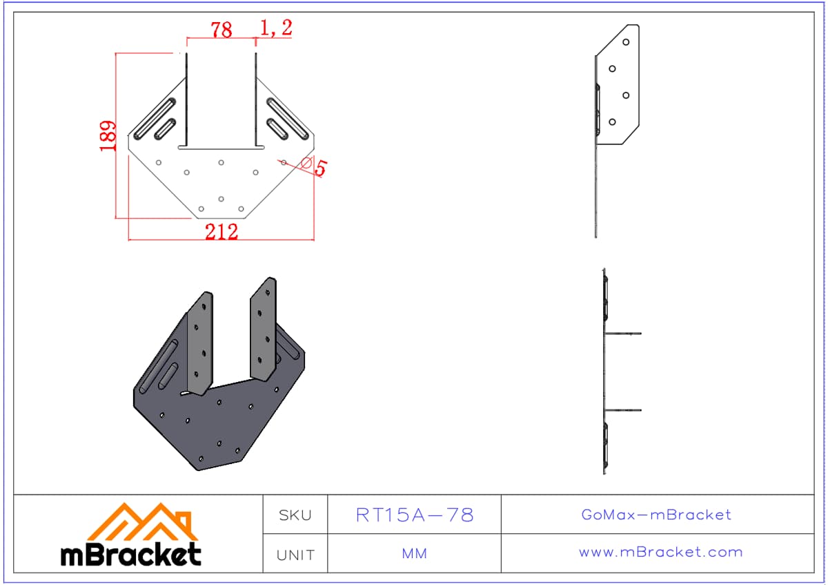 Connecteur pour solives et poutres en acier léger, attache anti-ouragan, tirant anti-vent en losange - 2*90*189*212 Dimensions du produit