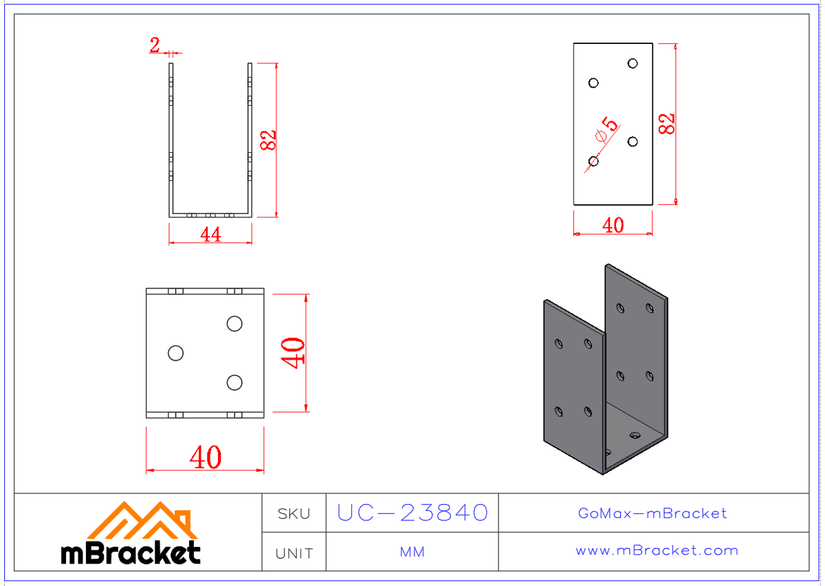 U-Shaped Connector, Raised Height, Wood Structure Reinforcement Hardware - 2*38*40*82 Product Dimensions