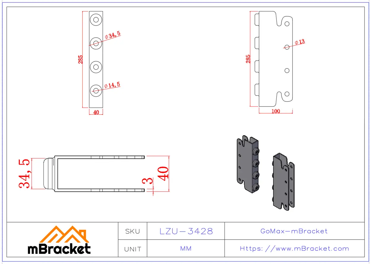 Beam-to-Column U-Shaped Concealed Connector, Japanese Style Beam-Column Connector - 3*40*285*100 Product Dimensions