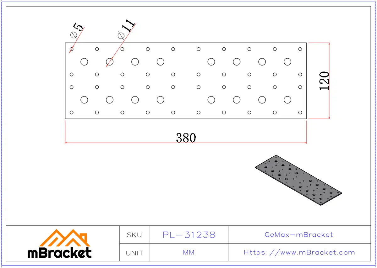 Flat Plate Connector Nail Plate Connector Truss Connector Wood Roof Metal Hardware - 3*120*380 Product Dimensions