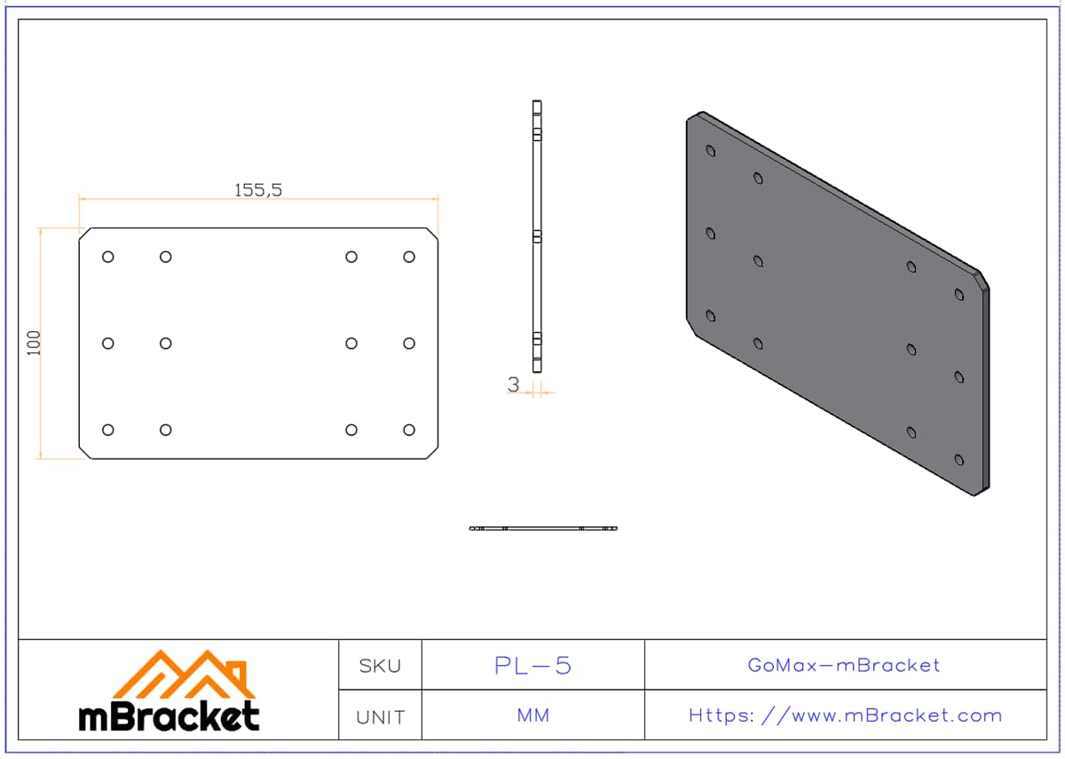 Conector plano para vigas Conector de barrote Ferragens de reforço de aço e madeira - 3.0*100*155 Dimensões do produto