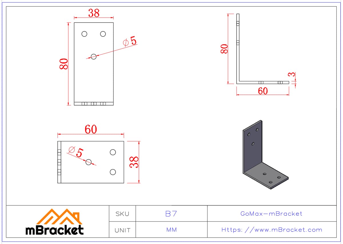 Connecteur d'angle en forme de L - 3*40*60*80 Dimensions du produit