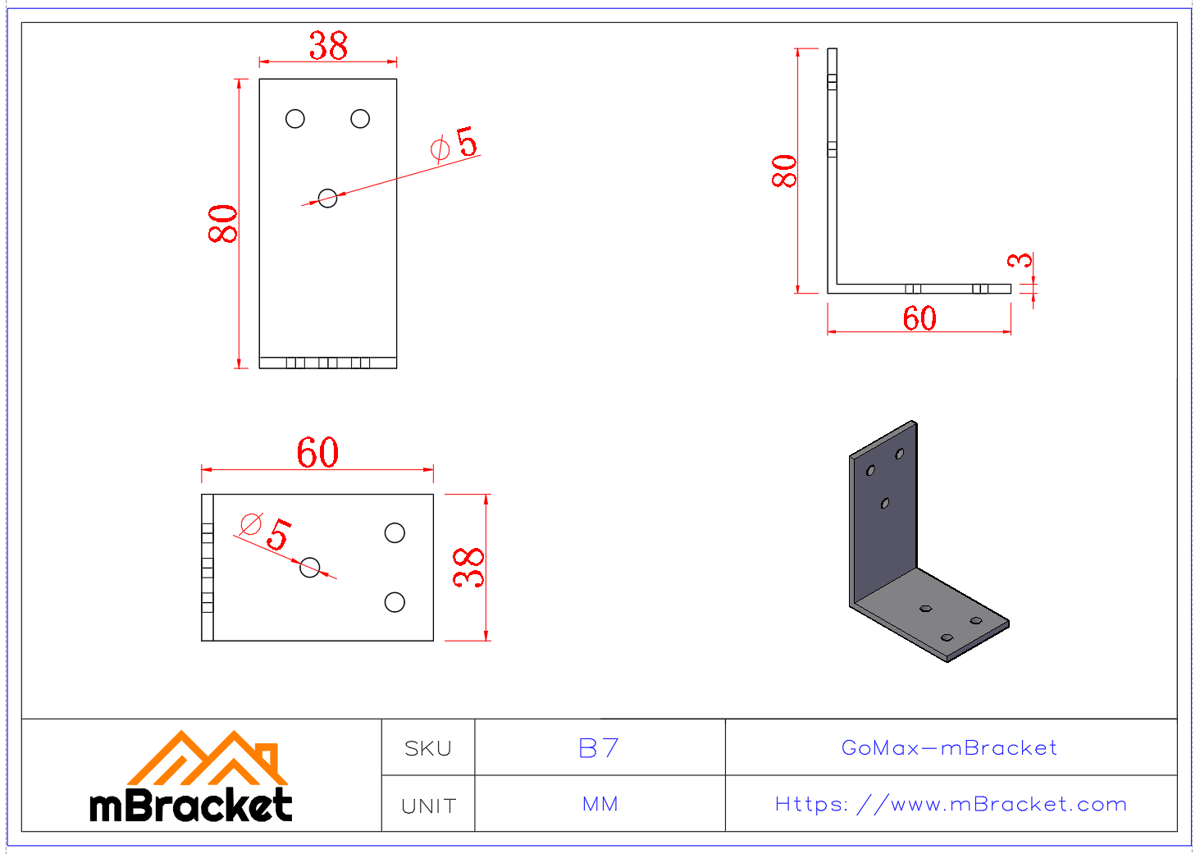 Connecteur d'angle en forme de L - 3*40*60*80 Dimensions du produit