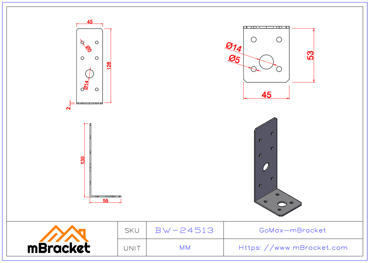 Conector leve de arrancamento Ferragens de reforço para estrutura de aço leve - 2*45*55*130 Dimensões do produto