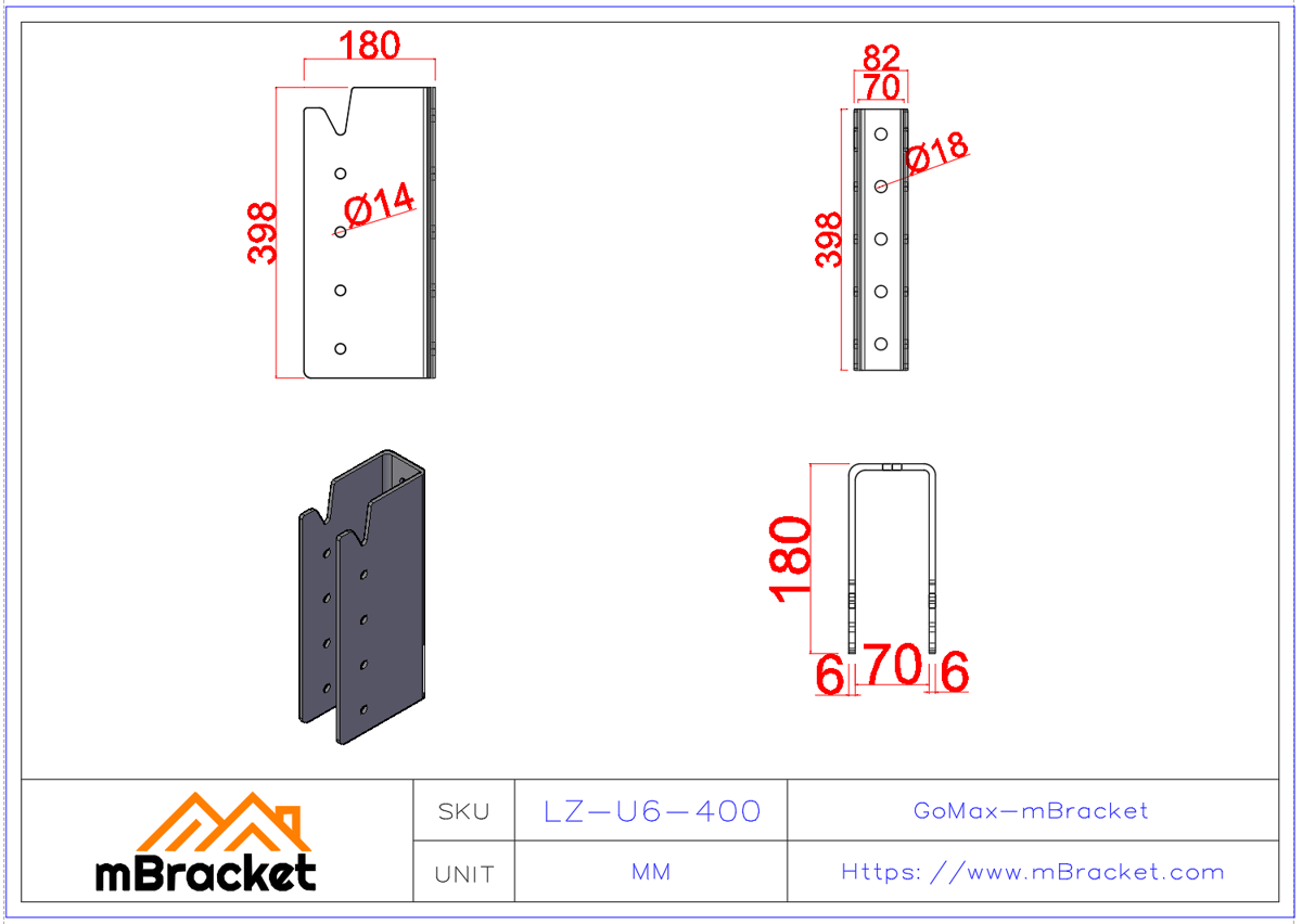 Verdeckter U-förmiger Balken-Stützen-Verbinder für japanische Holzkonstruktionen - 6*82*398 Produktabmessungen