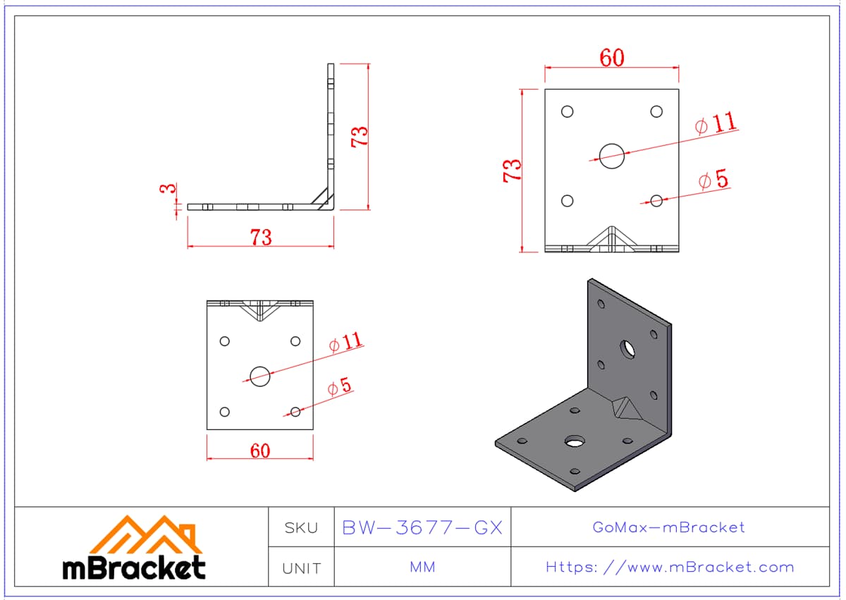 Connecteur d'angle en L en fer d'angle matériel de renforcement structurel - 3*60*70*70 Dimensions du produit