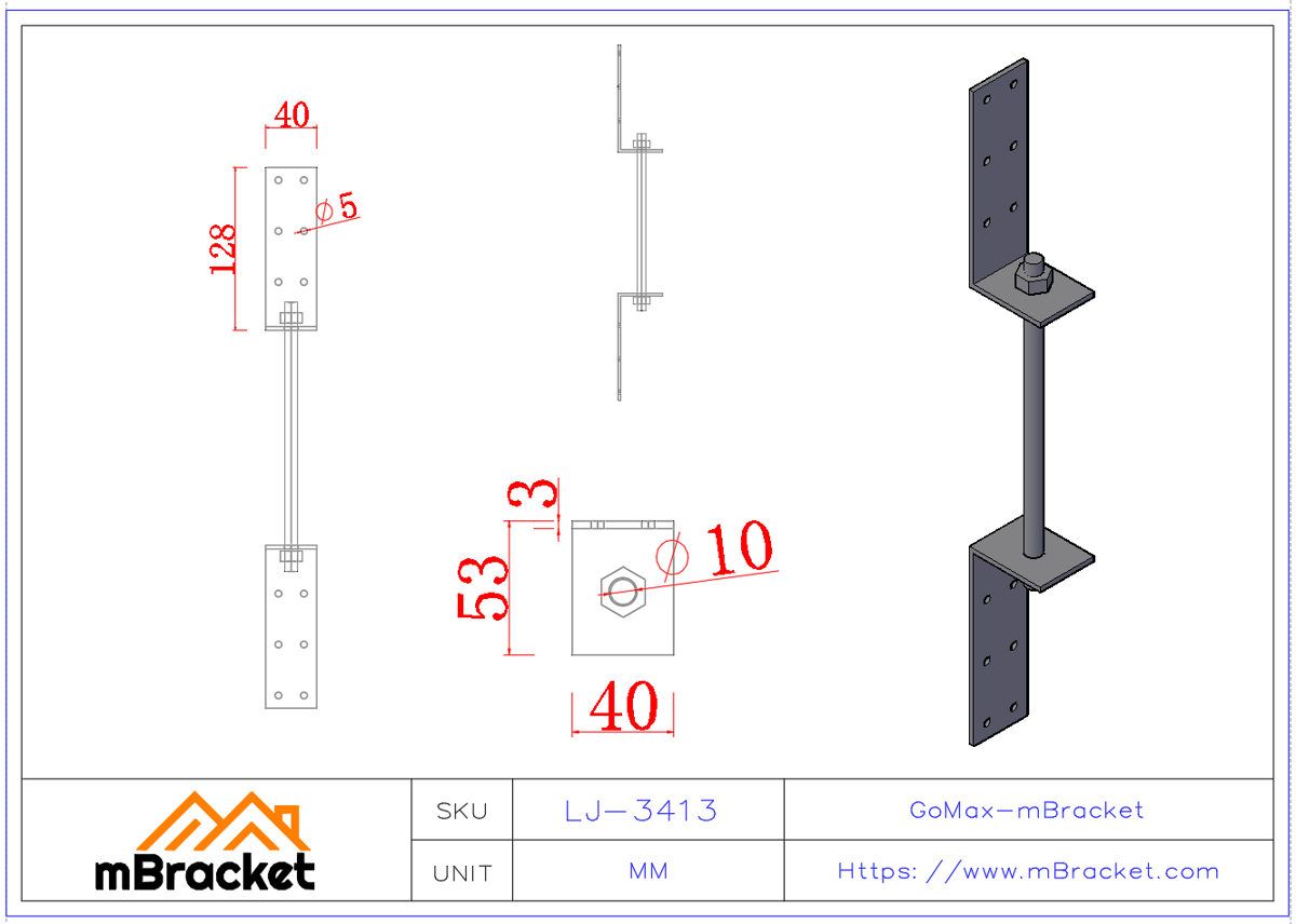Balkenzugstange Geschoss-Zugverbinder Erdbebensicherungs-Beschlag - 3*40*130*300 Produktabmessungen