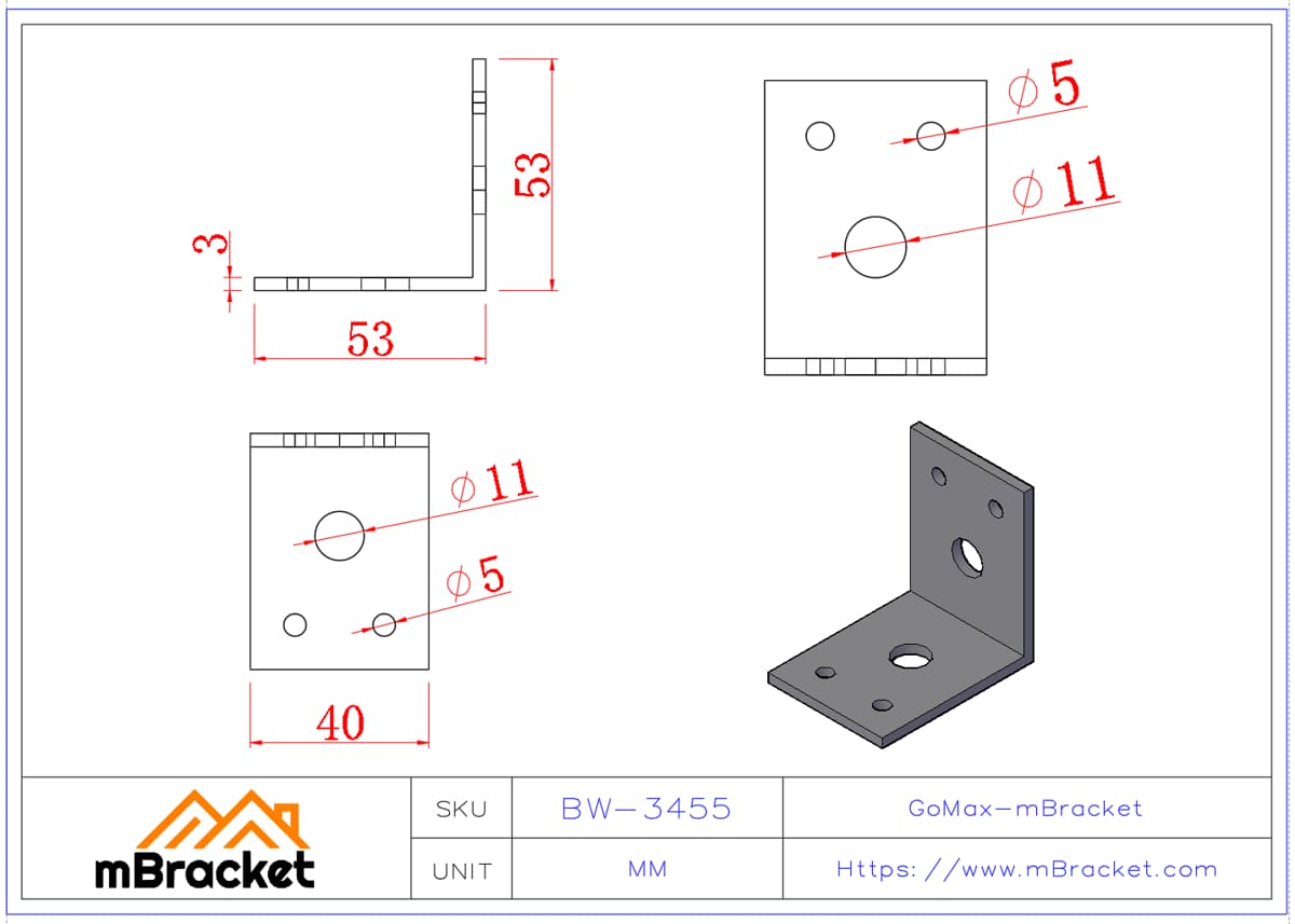 L-förmiger Winkelverbinder - 3*40*50*50 Produktabmessungen
