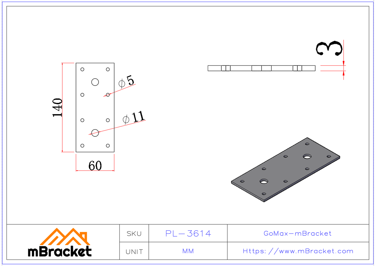 Conector Plano | Conector de Placa de Pregos | Conector de Treliça | Acessórios Metálicos para Telhado de Madeira - 3*60*140 Dimensões do produto