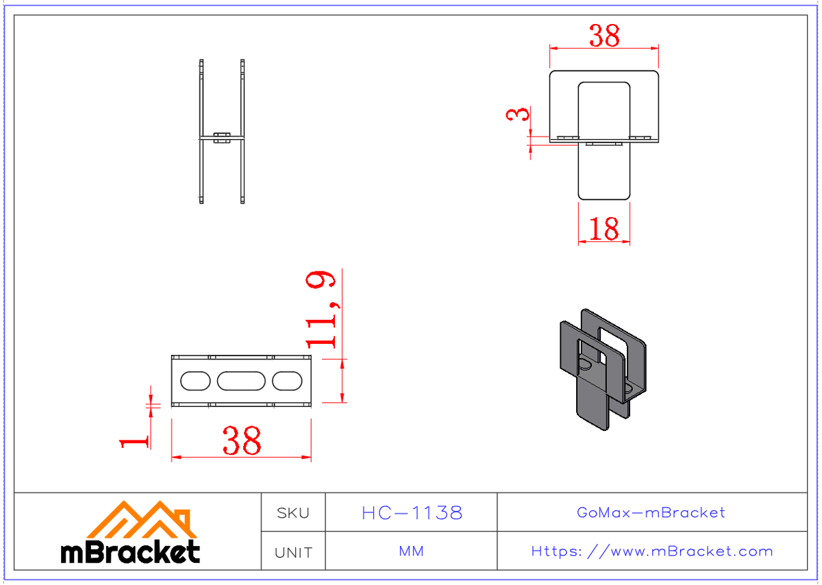 H-Clip OSB-Plattenclip Sperrholzclip Dachclip Holz-Wandplattenverbinder - 1*11.9*38 Produktabmessungen