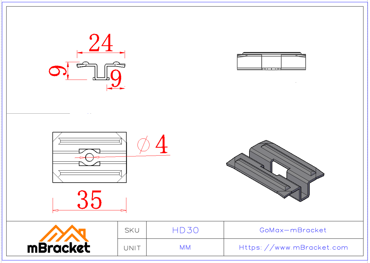 Attache de plancher bois dissimulée Clip caché Connecteur invisible - 1*35*24*9 Dimensions du produit