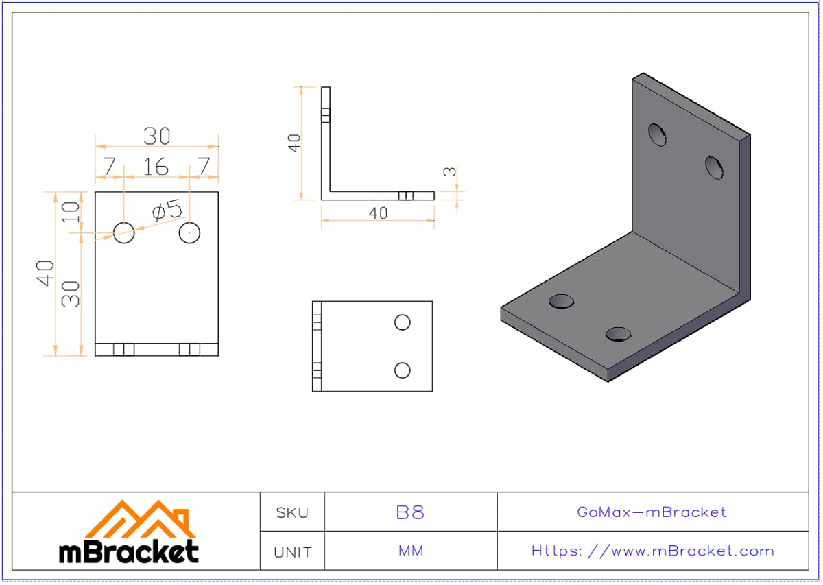 Connecteur en forme de L - 3*30*40*40 Dimensions du produit
