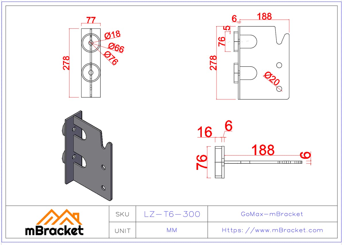 Connecteur en T dissimulé pour poutre-poteau pour structure bois japonaise - 6*77*278 Dimensions du produit