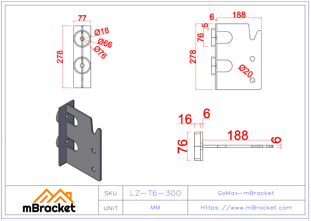 Conector oculto en T para viga-columna para estructura de madera japonesa - 6*77*278 Dimensiones del producto