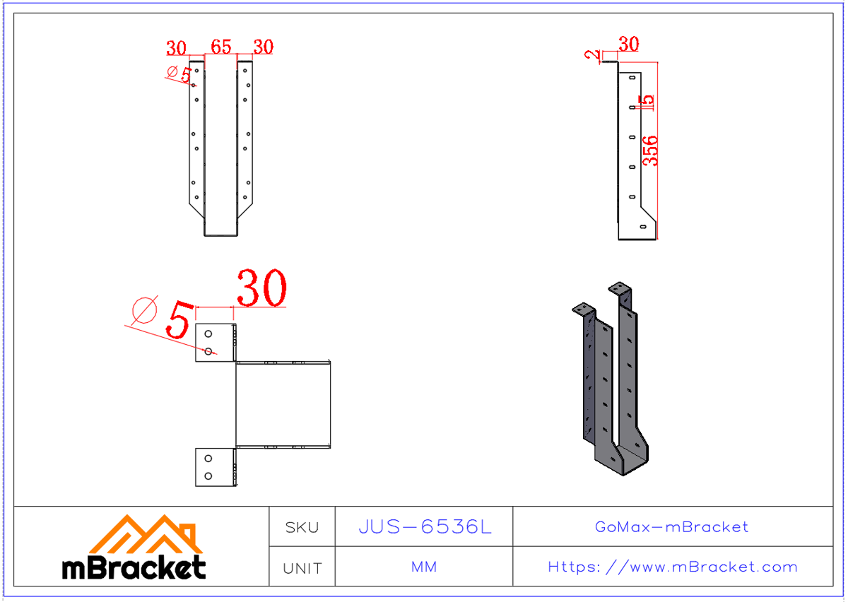موصل عارضة I حامل عارضة دعامة هيكل خشبي - 2*65*356 أبعاد المنتج