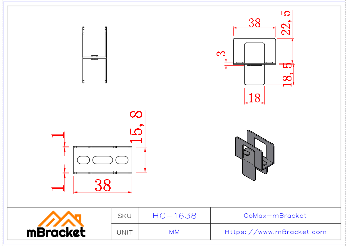H-Clip OSB-Plattenclip Sperrholz-Außenwandverbinder Dachclip - 1*15.8*38 Produktabmessungen