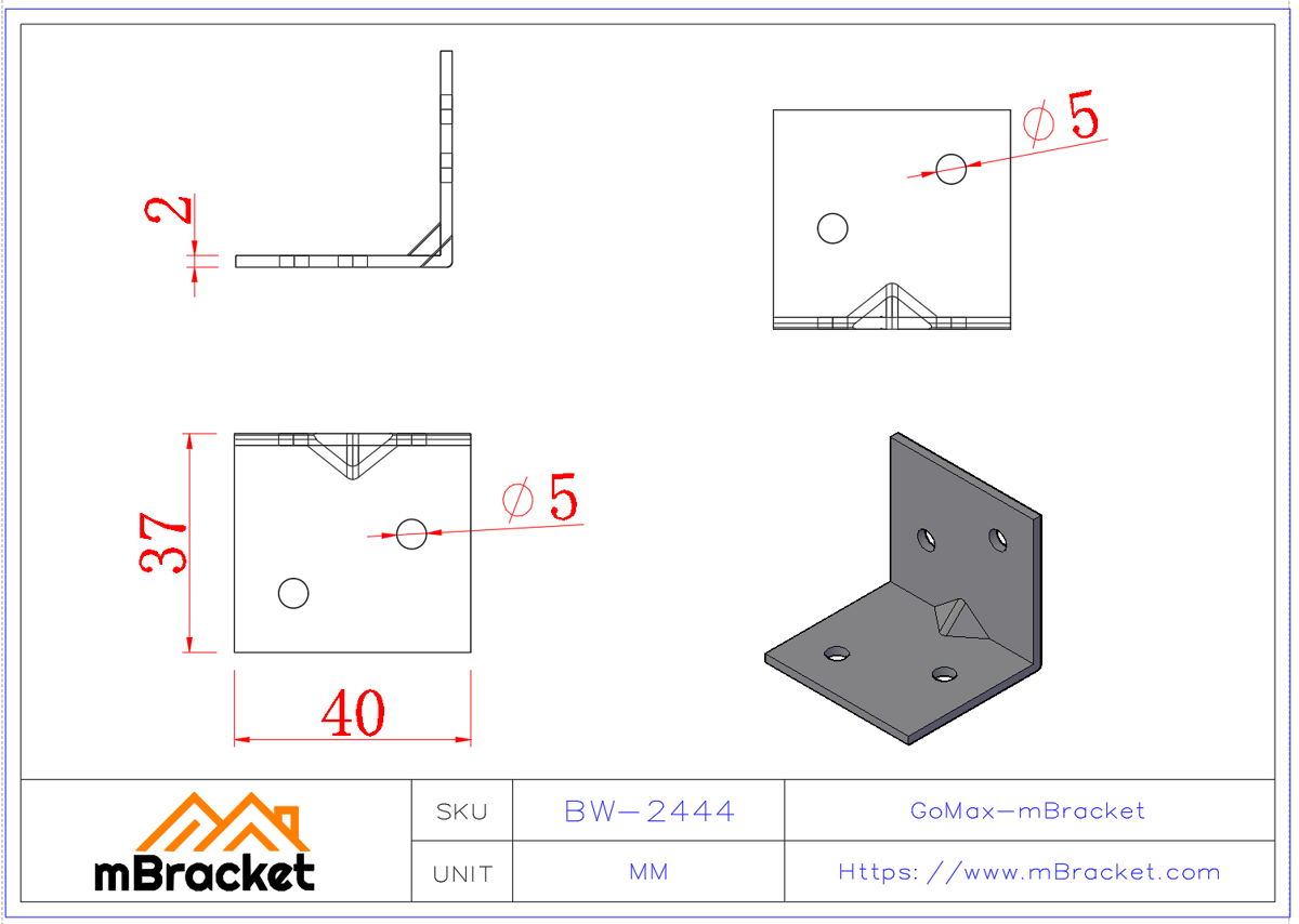 موصل زاوية صغير - 2*40*37*37 أبعاد المنتج