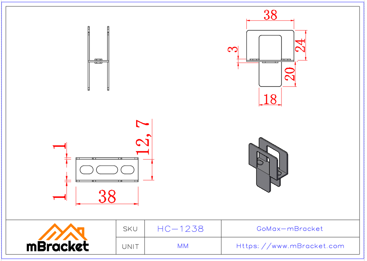 Clip en H para paneles OSB Conector para casa de acero ligero - 1*12.7*38 Dimensiones del producto