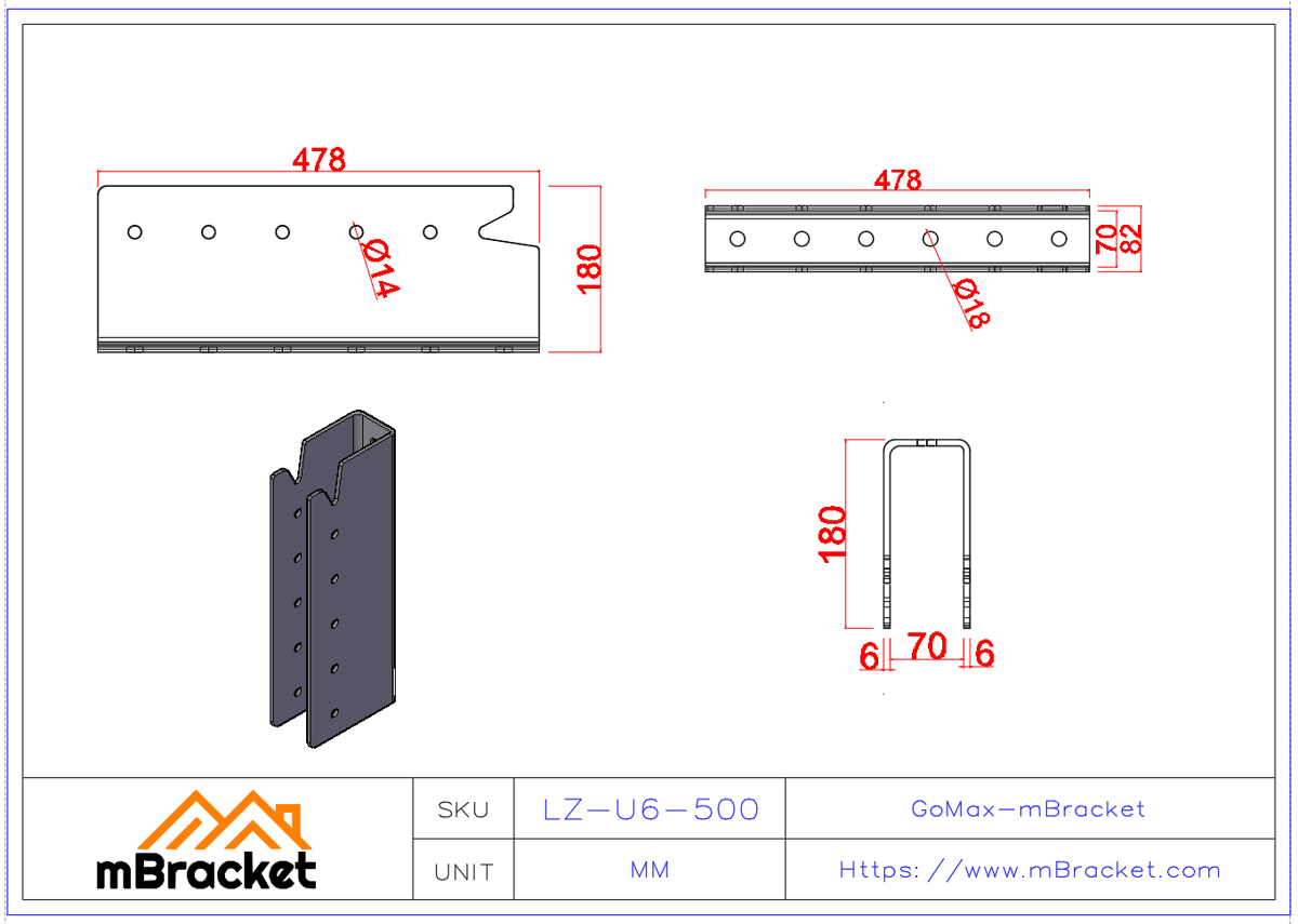 Verdeckter U-förmiger Balken-Stützen-Verbinder für japanische Holzkonstruktionen - 6*82*478 Produktabmessungen